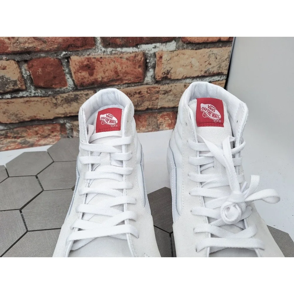 Vans Sk8-Hi Cream White Canvas Suede Leather Red Accents Men Sz 10 Secret Lover